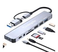 Oblinple Hub USB 3.0 8 en 2, Multipuerto USB C Adaptador con Lector de Tarjetas SD TF, USB 3.0 USB 2.0 Puertos, 3,5 mm Audio Puerto, Multi Ladron Type C Extensor para PC MacBook Air Pro (8 in 2)