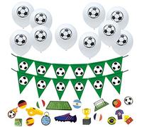 Oblique Unique® Juego de decoración de fiesta de fútbol con 10 globos, 1 guirnalda de banderines y 18 confeti para cumpleaños de niños, Copa Mundial del Mundo