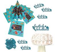 Oblique Unique® Set de decoración para niños - Finalmente escolar, decoración para tartas, confeti + 20 servilletas