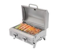 OBLLER Barbacoa de gas de mesa de 2 quemadores, parrilla de gas plegable de acero inoxidable, encendido piezoeléctrico, barbacoa portátil, recipiente colector de grasa extraíble, parrilla para fiestas