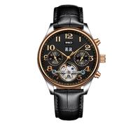 OBLVLO NHCO - Reloj de pulsera automático con calendario completo para hombre, con pantalla Tourbillon, correa de cuero marrón, reloj mecánico, NHCO-LG-TBBL, Moderno