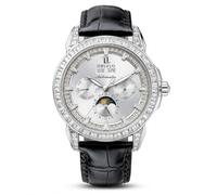 OBLVLO Reloj de lujo para hombre con bisel de diamante, 24 horas, multifuncional, mecánico, automático, correa de piel con fase lunar GCM GCM-MUT, Gcm-mut-ywbl, Moderno