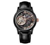 OBLVLO - Reloj de pulsera de piel de becerro con diseño retro y esqueleto automático para hombre, reloj de pulsera de piel sintética resistente al agua, reloj de pulsera de piel VMQ-ND, VM-Q-TBBL,