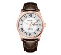 OBLVLO Reloj de pulsera mecánico automático clásico con números romanos para hombre con correa de piel de becerro súper luminosa, reloj casual GC-SIM, GC-SIM-PWS, Moderno