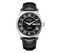 OBLVLO Reloj de pulsera mecánico automático clásico con números romanos para hombre con correa de piel de becerro súper luminosa, reloj casual GC-SIM, GC-SIM-YBB, Moderno