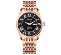 OBLVLO Reloj de pulsera mecánico automático clásico con números romanos para hombre con correa de piel de becerro súper luminosa, reloj casual GC-SIM, GC-SIM-PBP, Moderno