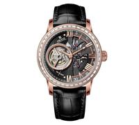 OBLVLO - Reloj de pulsera mecánico de piel de becerro para hombre, diseño retro con bisel de diamantes, con correa de piel de becerro, resistente al agua, de piel sintética, VM-Q-D-PBBL, Reloj