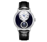 OBLVLO Reloj retro de oro rosa Miyota para hombre, diseño de cielo estrellado, correa de cuero, reloj clásico SCM-S, SCM-STARS-YSBL, Tendência