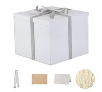 OBMMIRAO Caja de regalo con tapa de 7 x 7 x 7 pulgadas, cajas de regalo blancas para regalos de cumpleaños, día de San Valentín, Navidad, aniversarios (incluye relleno de papel triturado, cinta de