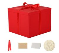 OBMMIRAO Caja de regalo con tapa de 7 x 7 x 7 pulgadas, cajas de regalo rojas para regalos de cumpleaños, día de San Valentín, Navidad, aniversarios (incluye relleno de papel triturado, cinta de