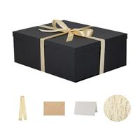 OBMMIRAO Caja de regalo extra con tapa de 17 x 13 x 6 pulgadas, cajas de regalo negras para regalos de cumpleaños, día de San Valentín, Navidad, aniversarios (incluye relleno de papel triturado, cinta