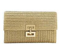 Obosoyo Bolso de mano de paja de verano para mujer, bolso de playa tejido bohemio, cartera con solapa, bolso de noche para teléfono celular, Caqui