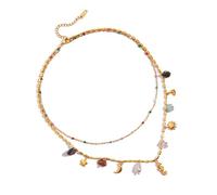 Obotsnoi Cadena artística de dos rangos, dije de caballo de río inoxidable con factores de piedra natural, joyería no conformista de dos capas para mujer, joyería de caballo de río inoxidable