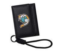 Obotsnoi Cartera plana con personajes de dibujos animados de gatos, resistente a la abrasión, ranuras para tarjetas, estilo portátil, de piel sintética, con estampado de gatos, Black, Mass Beauty