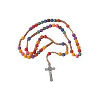 Obotsnoi Collar de rosario de cuentas de flores multicolor con elegante dije de cruces para joyería espiritual y accesorio de ceremonia de uso diario