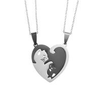 Obotsnoi Collar simbólico para amantes de los gatitos, colgante de acero a juego, joyería para parejas, aniversarios, amor, gatito, pareja, collar de empalme, talla única, como se describe, como se