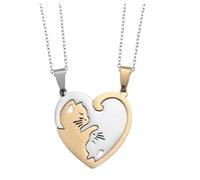 Obotsnoi Collar simbólico para amantes de los gatitos, colgante de acero a juego, joyería para parejas, aniversarios, amor, gatito, pareja, collar de empalme, talla única, como se describe, como se