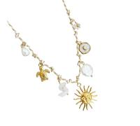 Obotsnoi Cómodo collar de cordón trenzado con concha, estrellas de mar, luna de sol, caballo de mar, cadena para el cuello para trajes casuales de vacaciones, longitud personalizada, collar de playa