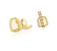Obotsnoi Cubiertas de dientes de cobre con recortes geométricos y piedras de circón, decoración ligera, accesorio dental de moda, joyería de piercing, Set of 2 pieces, como se describe, como se