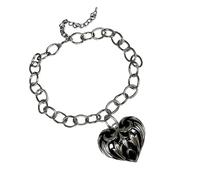 Obotsnoi Elegante collar de cadena cubana gruesa para mujer, longitud ajustable, colgante de corazón, accesorio de cadena de clavícula, accesorio de joyería para ella, collar de clavícula ajustable
