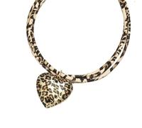 Obotsnoi Elegante collar de cordón con estampado de leopardo con colgante de corazón único, accesorios de cadena de cuello de doble capa para mujer, joyería de moda para mujer, talla única, como se