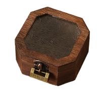 Obotsnoi Elegante organizador de joyas con patrón de begonia con tapa de cristal y marco de madera, caja de almacenamiento para decoración de mesa de tocador, espaciosa caja de exhibición de joyas