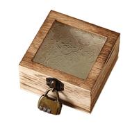 Obotsnoi Elegante organizador de joyas con patrón de begonia con tapa de cristal y marco de madera, caja de almacenamiento para decoración de mesa de tocador, espaciosa caja de exhibición de joyas