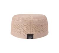 Obotsnoi Elegante sombrero de culto musulmán con patrón hueco suave Kufi para hombres con diseño tradicional y moderno para eventos culturales, gorra musulmana tradicional moderna, beige, L