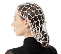 Obotsnoi Elegante turbante de ganchillo de seda para mujer con decoraciones de perlas, red transpirable para el pelo para reuniones de eventos culturales elegantes, sombrero de seda hecho a mano