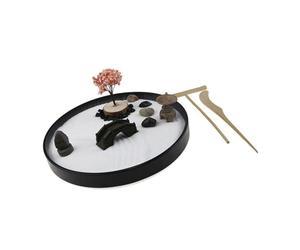 Obotsnoi Jardín de arena japonés Zenes para escritorio con rastrillos, soporte, escritorio de roca, juego de jardín zen en miniatura, meditaciones, mujeres y hombres, juego de jardín zen para