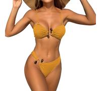 Obotsnoi Juego de hebilla de anillos ajustables con diseño plisado para mujer, conjunto de traje de baño plisado con hebilla de anillos