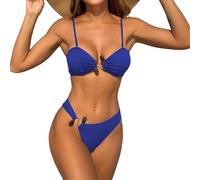 Obotsnoi Juego de hebilla de anillos ajustables con diseño plisado para mujer, conjunto de traje de baño plisado con hebilla de anillos