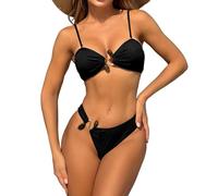 Obotsnoi Juego de hebilla de anillos ajustables con diseño plisado para mujer, conjunto de traje de baño plisado con hebilla de anillos