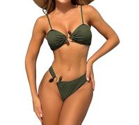 Obotsnoi Juego de hebilla de anillos ajustables con diseño plisado para mujer, conjunto de traje de baño plisado con hebilla de anillos