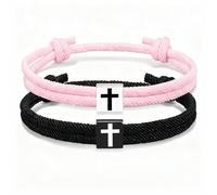 Obotsnoi Paquete de 2 pulseras ajustables con cruces para parejas religiosas, bautizo, cumpleaños, ajustable, One Size, como se describe