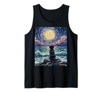 Obra de Arte Black Labrador Starry Night Puppy at The Beach Camiseta sin Mangas