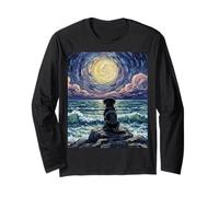 Obra de Arte Black Labrador Starry Night Puppy at The Beach Manga Larga