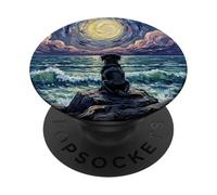 Obra de Arte Black Labrador Starry Night Puppy at The Beach PopSockets PopGrip Adhesivo