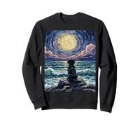Obra de Arte Black Labrador Starry Night Puppy at The Beach Sudadera