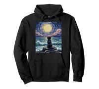 Obra de Arte Black Labrador Starry Night Puppy at The Beach Sudadera con Capucha