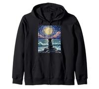 Obra de Arte Black Labrador Starry Night Puppy at The Beach Sudadera con Capucha