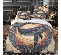 Obra de arte de ballenas Funda de Edredón 3 Piezas Microfibra Suave Estampado 3D Cremallera Oculta con Fundas de Almohada Suave Tribal náutico Funda Edredon for niños y niñas Single（140x200cm）