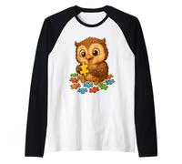 Obra de Arte de búho, Bonito diseño para los Amantes de los búhos y Rompecabezas Camiseta Manga Raglan