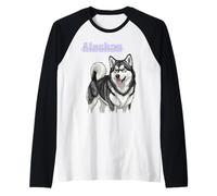Obra de Arte de Dibujo de Perro Malamute de Alaska Camiseta Manga Raglan