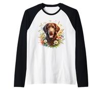 Obra de arte de flores silvestres con diseño de perro perdiguero rizado Camiseta Manga Raglan