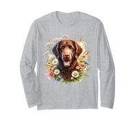 Obra de arte de flores silvestres con diseño de perro perdiguero rizado Manga Larga