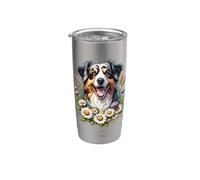 Obra de arte de flores silvestres con margaritas de verano de perro pastor a Vaso térmico de acero inoxidable de doble pared