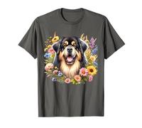 Obra de arte de flores silvestres de verano de perro mastín tibetano Camiseta