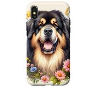 Obra de arte de flores silvestres de verano de perro mastín tibetano Carcasa para iPhone X/XS