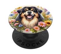 Obra de arte de flores silvestres de verano de perro mastín tibetano PopSockets PopGrip Adhesivo
